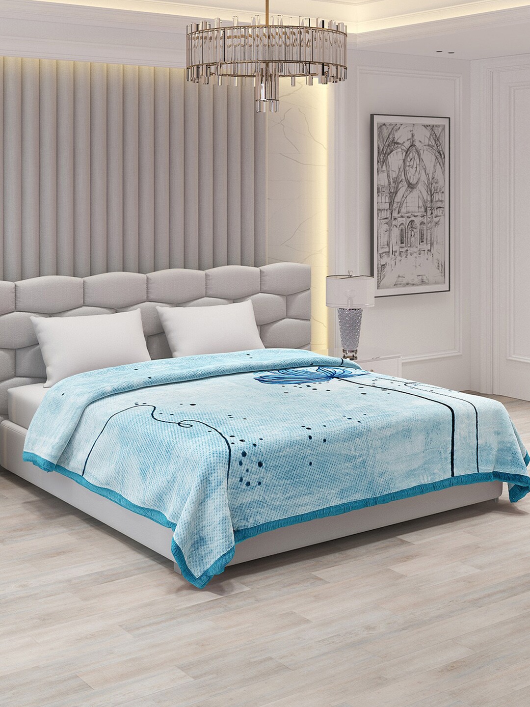 Monte Carlo Roman Blue & Black Floral 1000 GSM Heavy Winter Double Bed Blanket