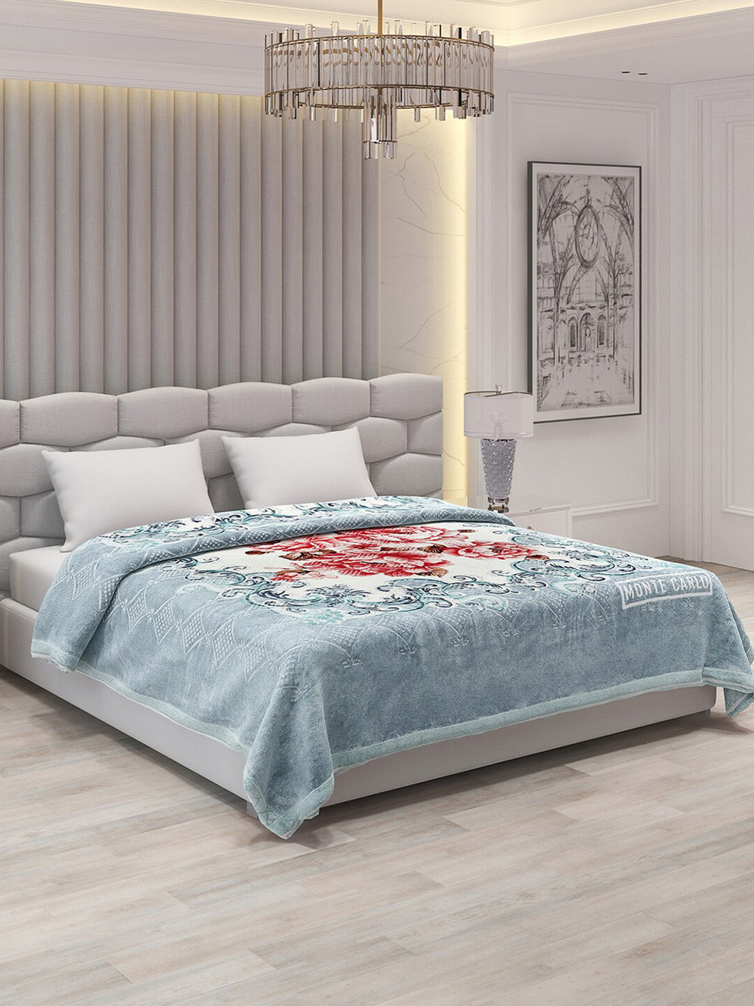 

Monte Carlo Shahenshah Grey & White Floral 1000 GSM Heavy Winter Double Bed Blanket