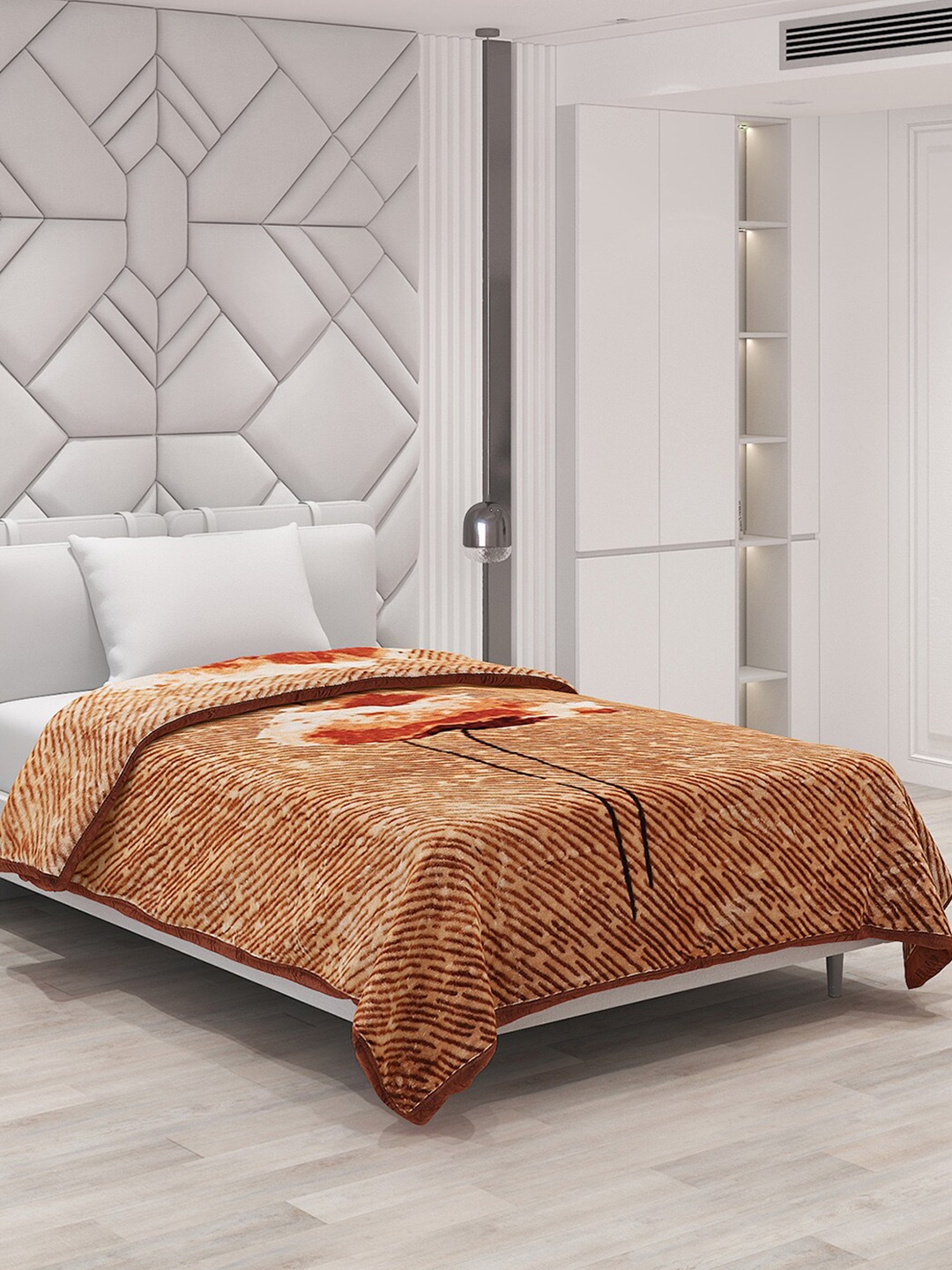 

Monte Carlo Relation Brown & White Floral 1000 GSM Heavy Winter Single Bed Blanket