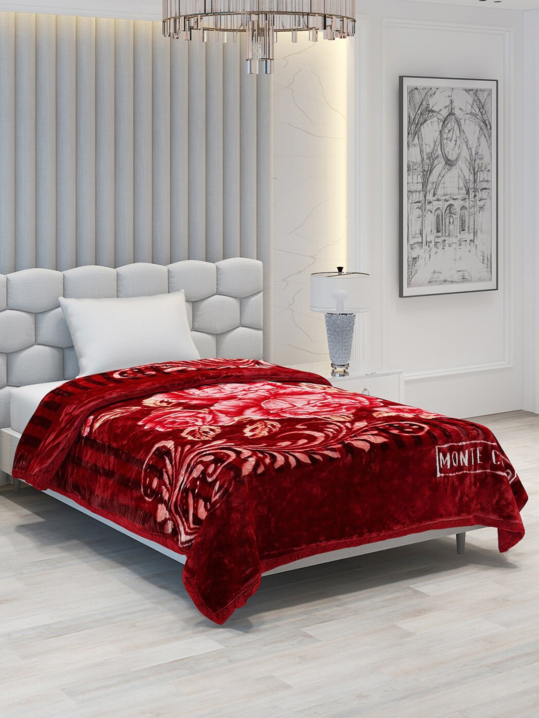 

Monte Carlo Umang Maroon Floral 1000 GSM Heavy Winter Single Bed Blanket