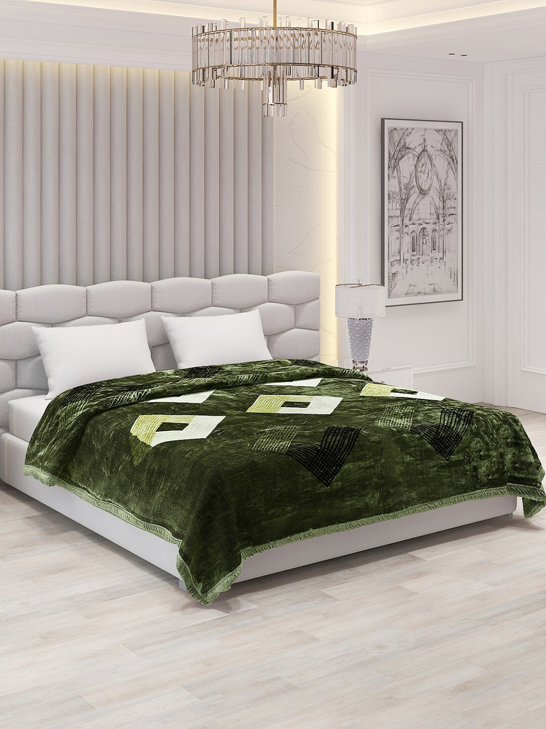 

Monte Carlo Roman Green & White Geometric 1000 GSM Heavy Winter Double Bed Blanket
