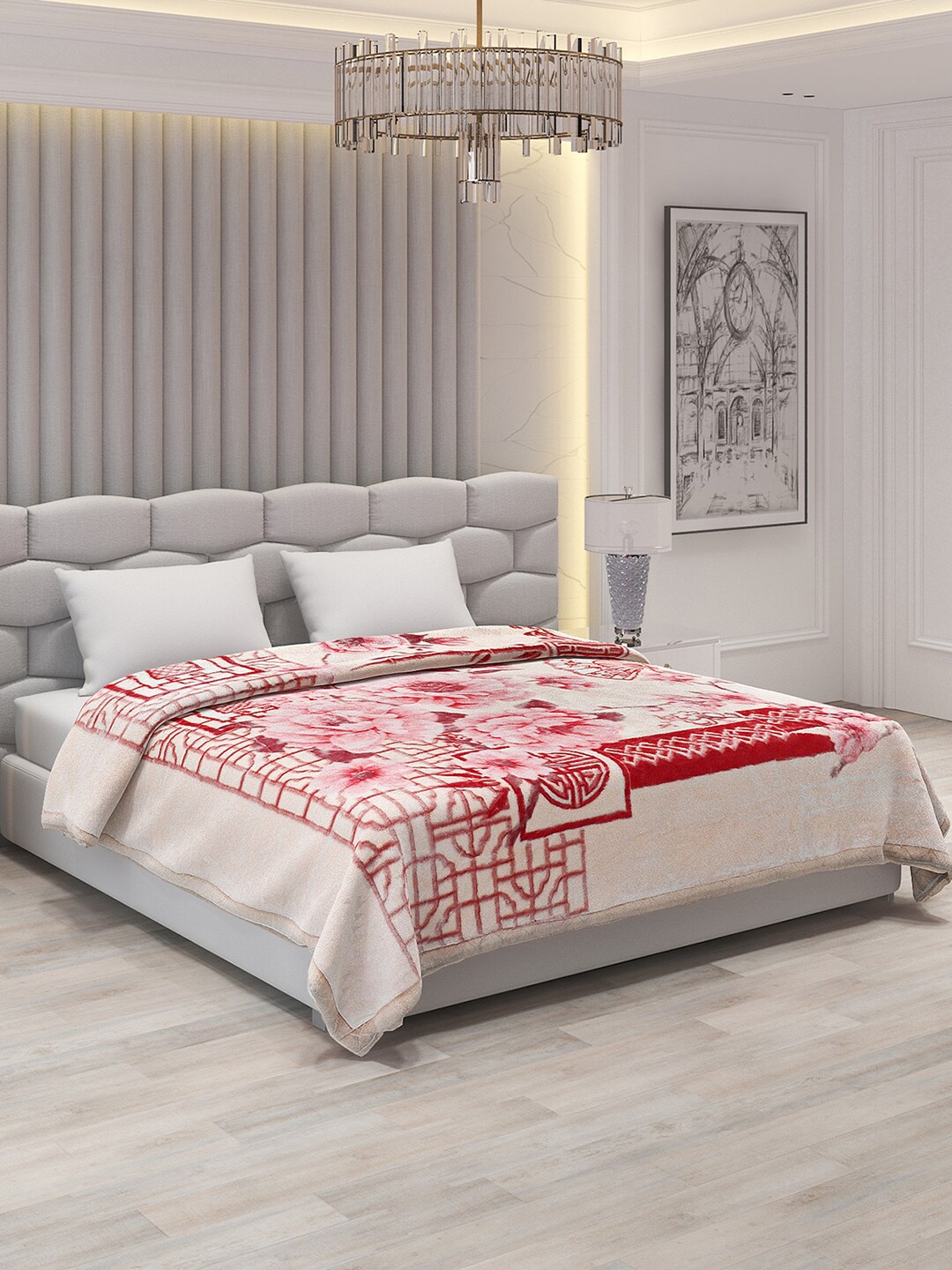 

Monte Carlo Superimo Pink & Beige Floral 1000 GSM Heavy Winter Double Bed Blanket