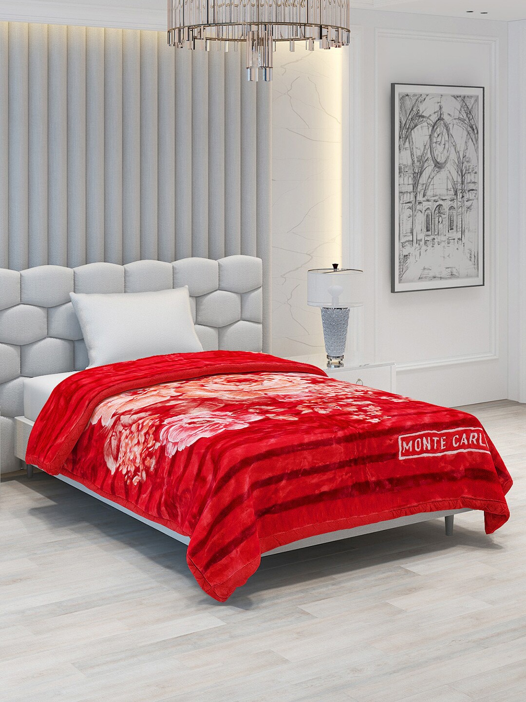 

Monte Carlo Umang Red Floral 1000 GSM Heavy Winter Single Bed Blanket