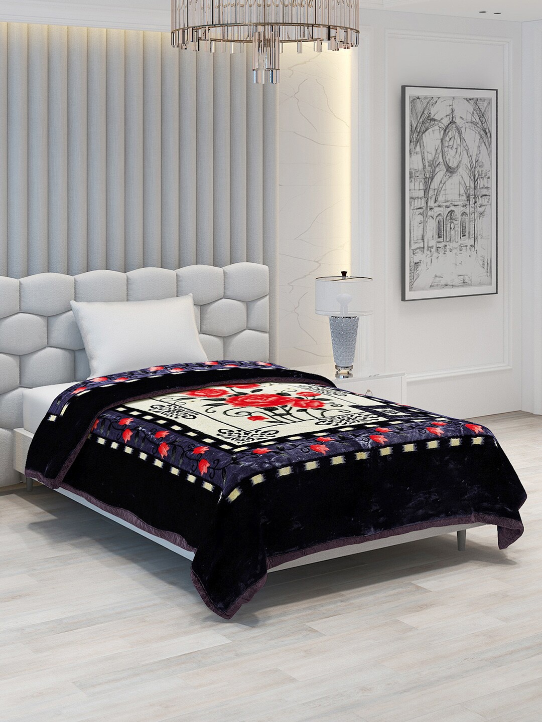 

Monte Carlo Spark Blue & Red Floral 1000 GSM Heavy Winter Single Bed Blanket