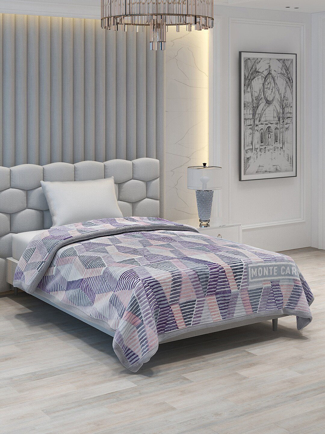 

Monte Carlo Gulburg Grey & Pink Geometric Heavy Winter Single Bed Blanket