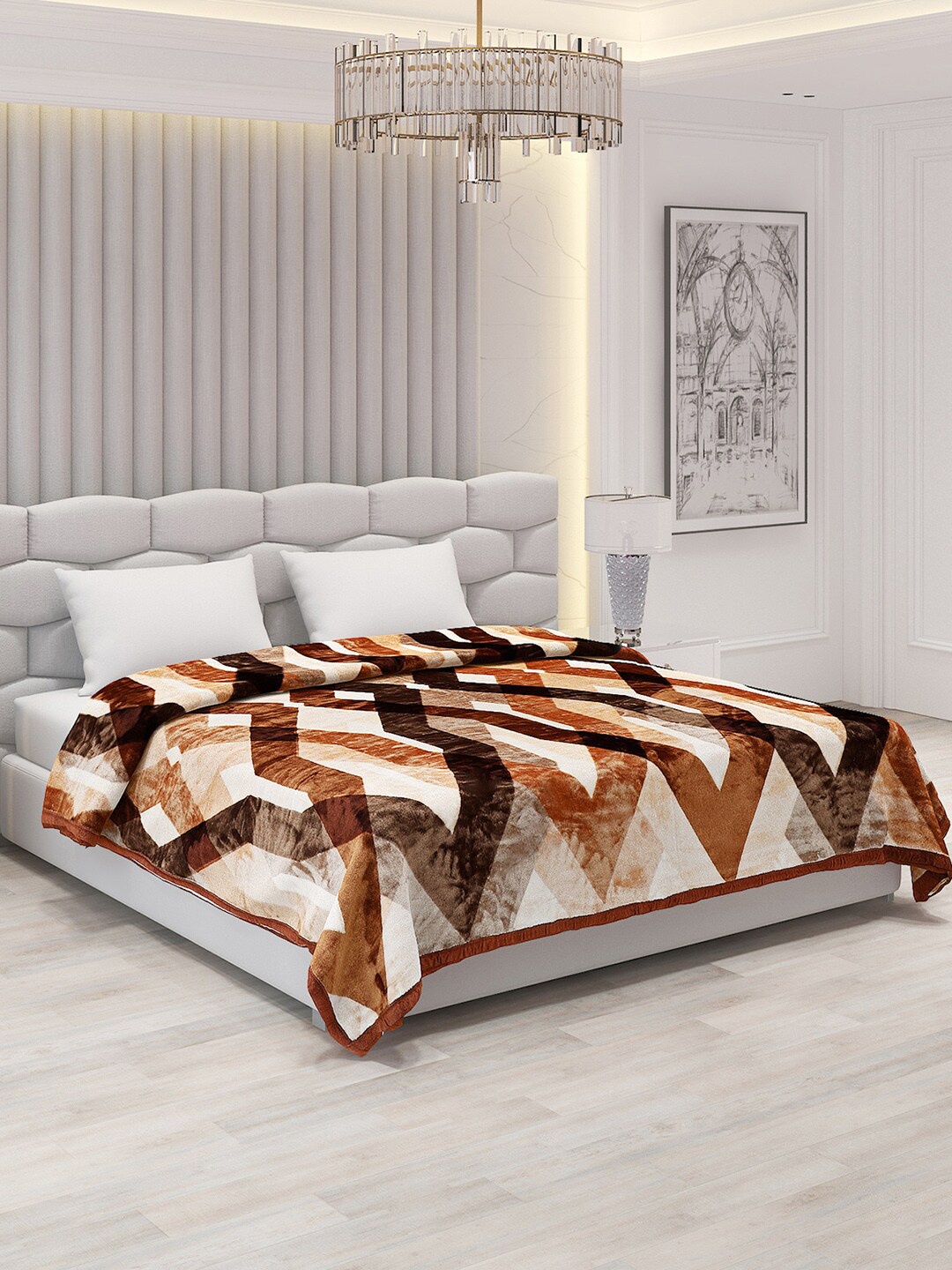 

Monte Carlo Roman Brown & White Geometric Heavy Winter Double Bed Blanket