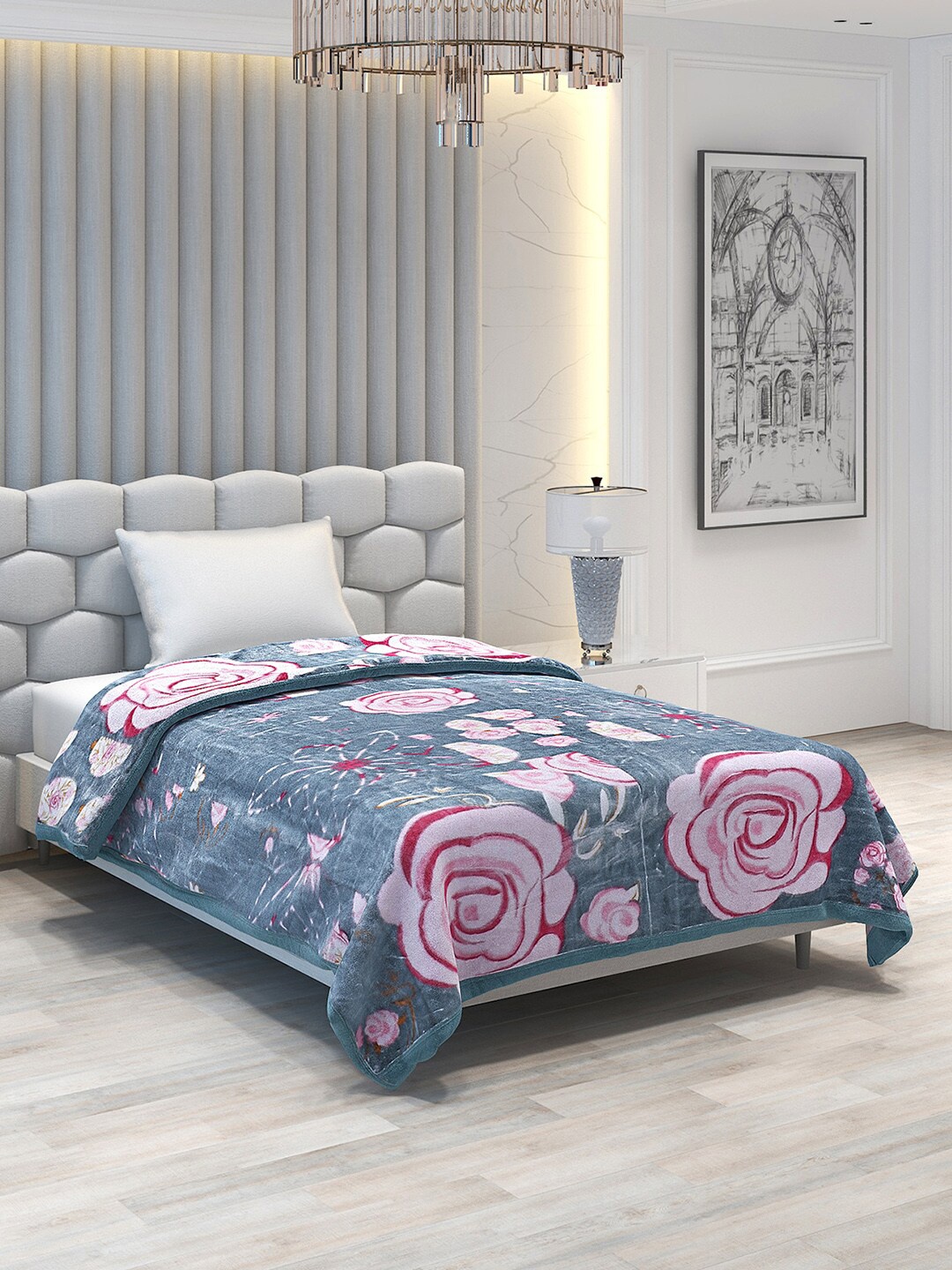 

Monte Carlo Bling Grey & Pink Floral Heavy Winter Single Bed Blanket