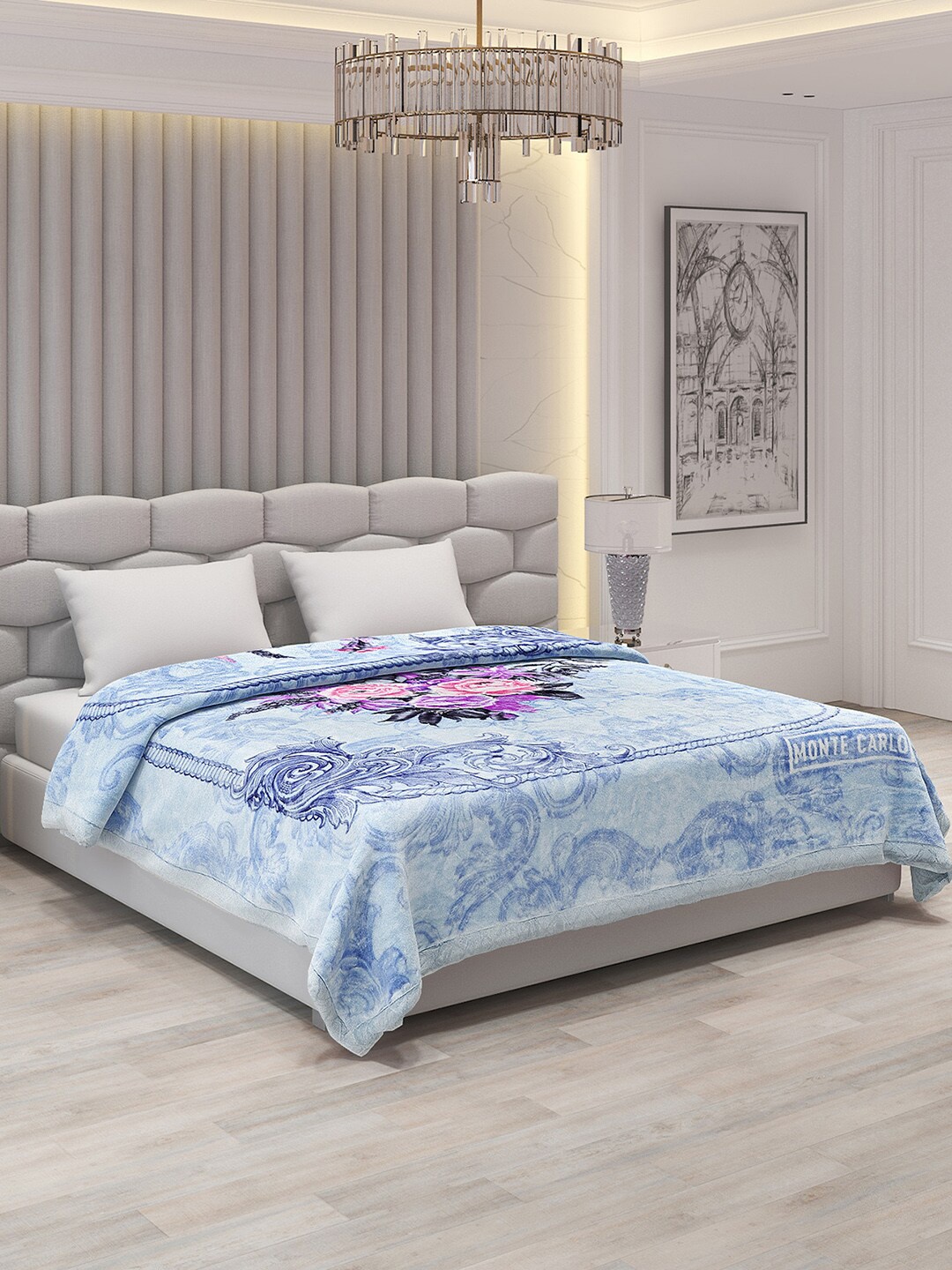 

Monte Carlo Rustom Blue & Pink Floral Heavy Winter Double Bed Blanket