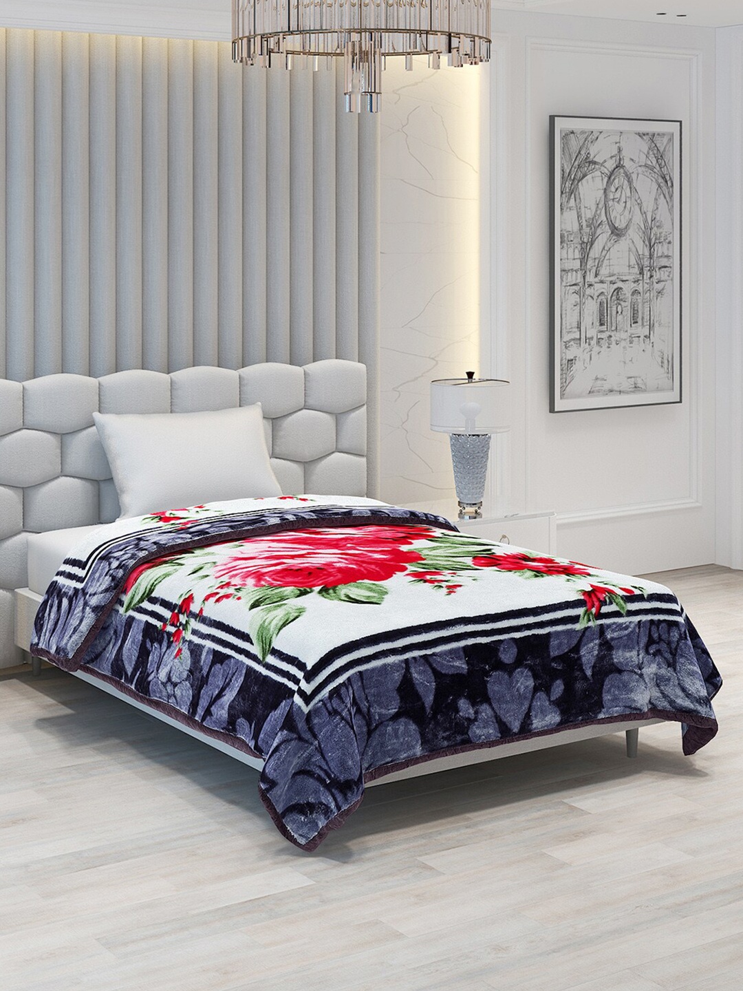 

Monte Carlo Spark Grey & Red Floral 1000 GSM Heavy Winter Single Bed Blanket