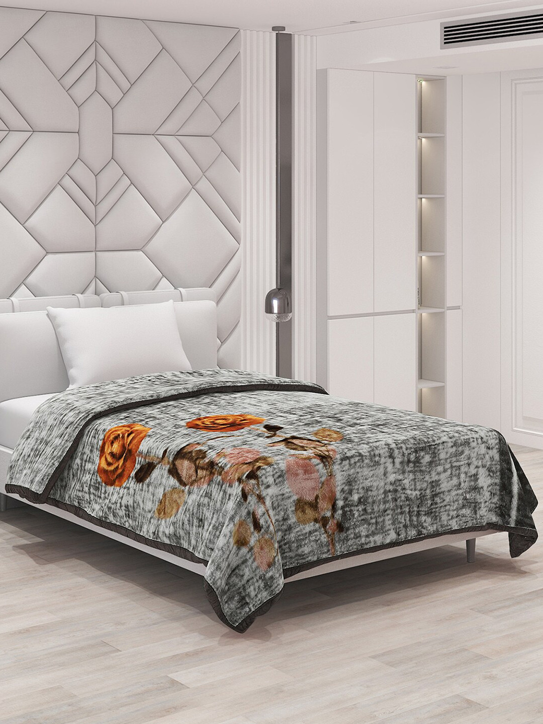

Monte Carlo Impact Grey & Brown Floral 1000 GSM Heavy Winter Single Bed Blanket