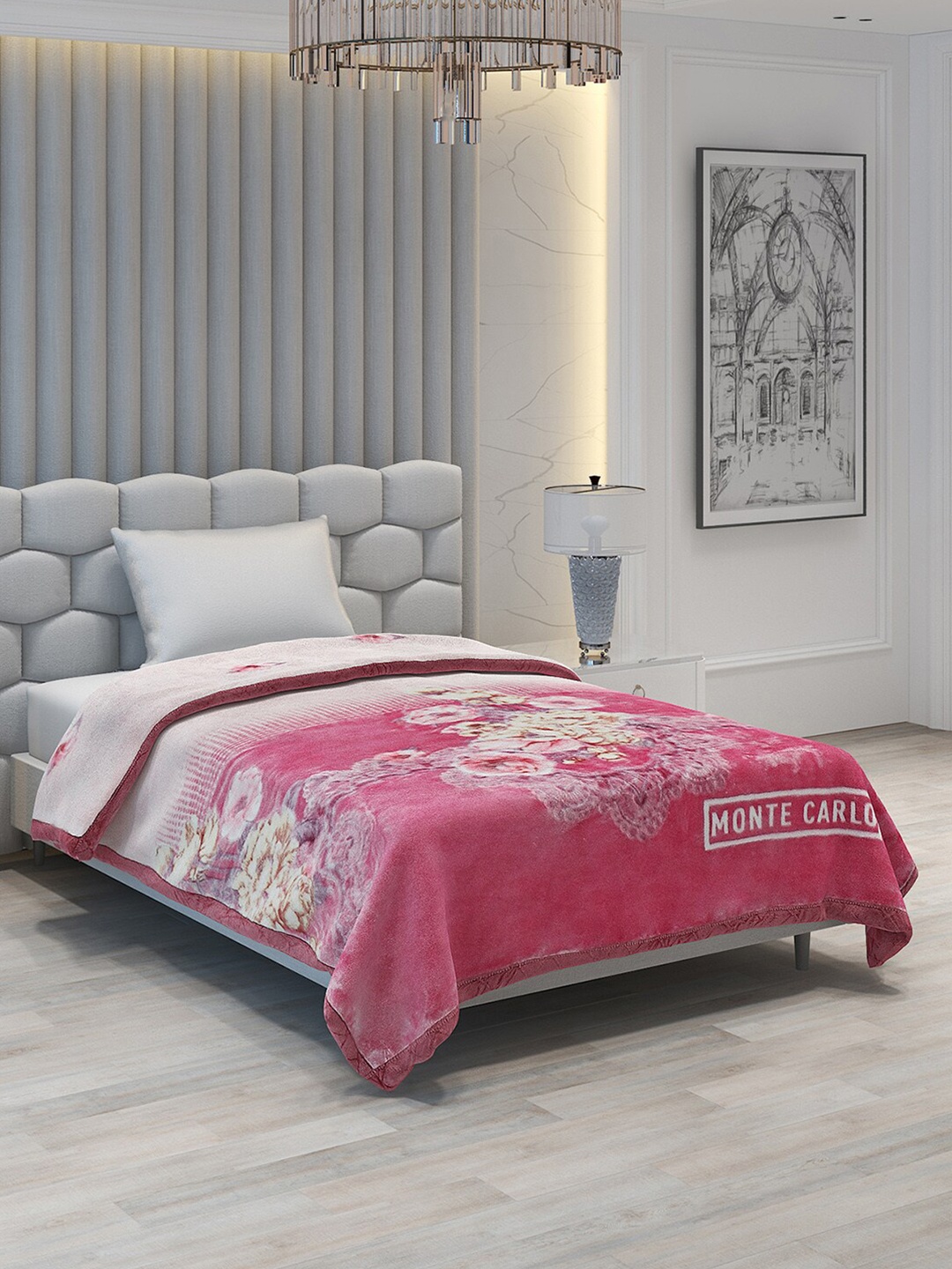 

Monte Carlo Galaxy Pink & Off White Floral 1000 GSM Heavy Winter Single Bed Blanket