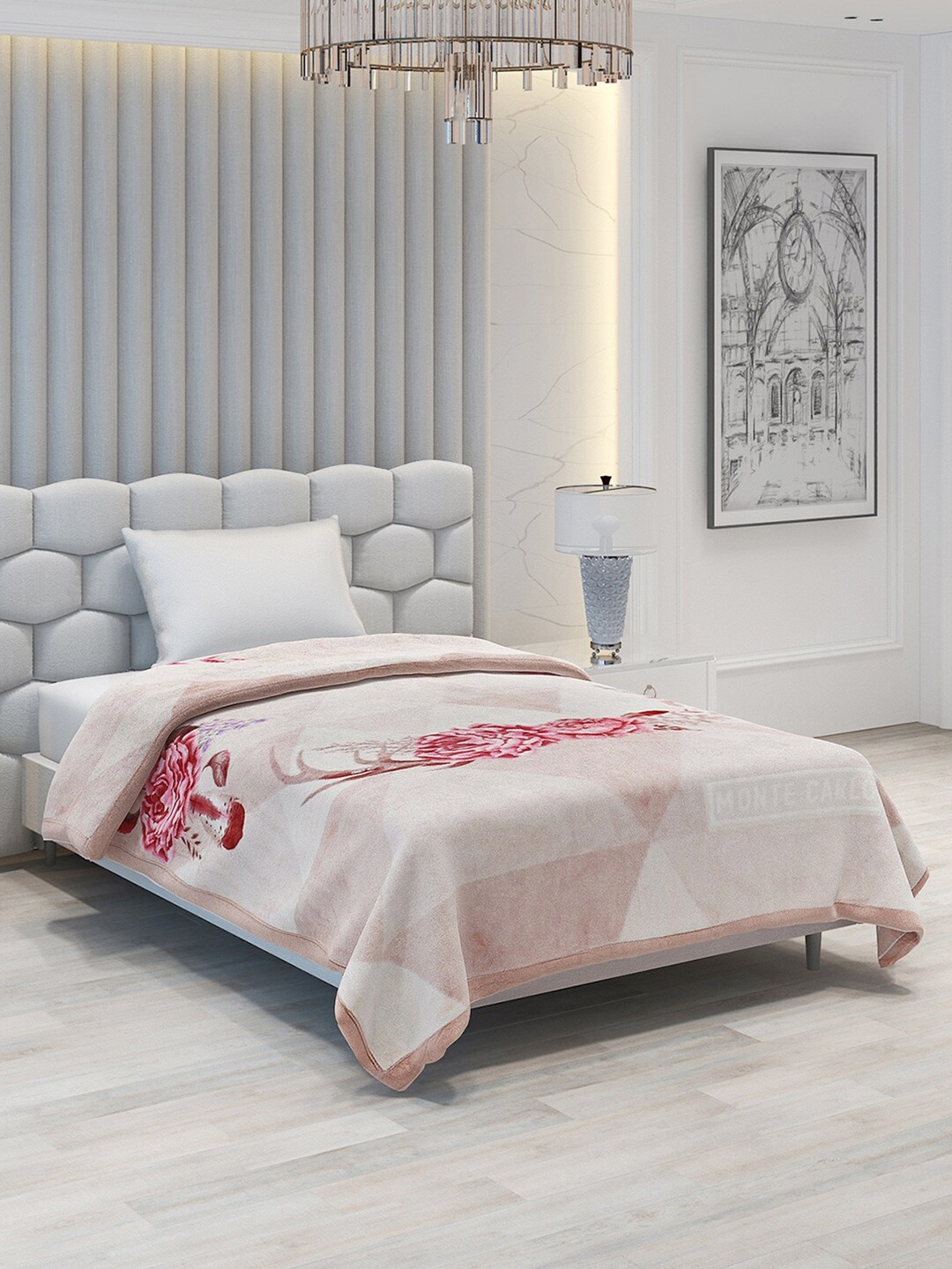 

Monte Carlo Gulburg Brown & Pink Floral Heavy Winter 1000 GSM Single Bed Blanket