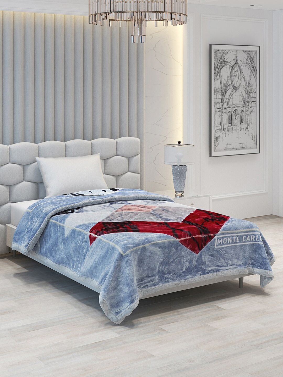 

Monte Carlo Galaxy Grey & Maroon Geometric Heavy Winter 1000 GSM Single Bed Blanket