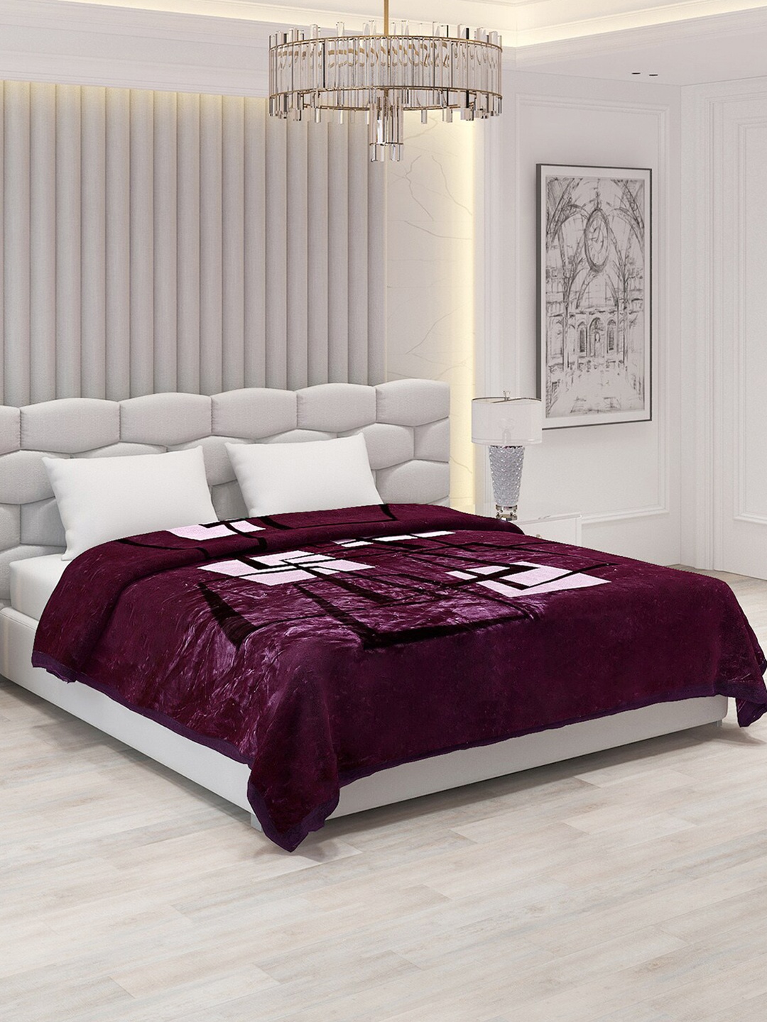 

Monte Carlo Purple & Black Geometric Heavy Winter Double Bed Blanket