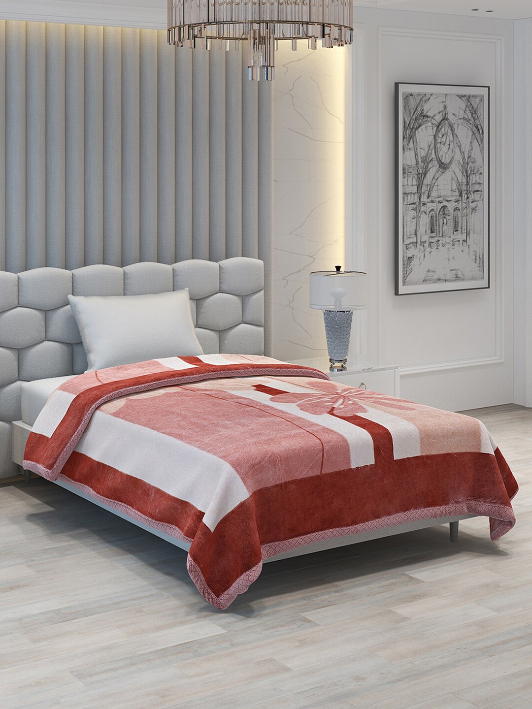Monte Carlo Pink & White Floral Heavy Winter Single Bed Blanket