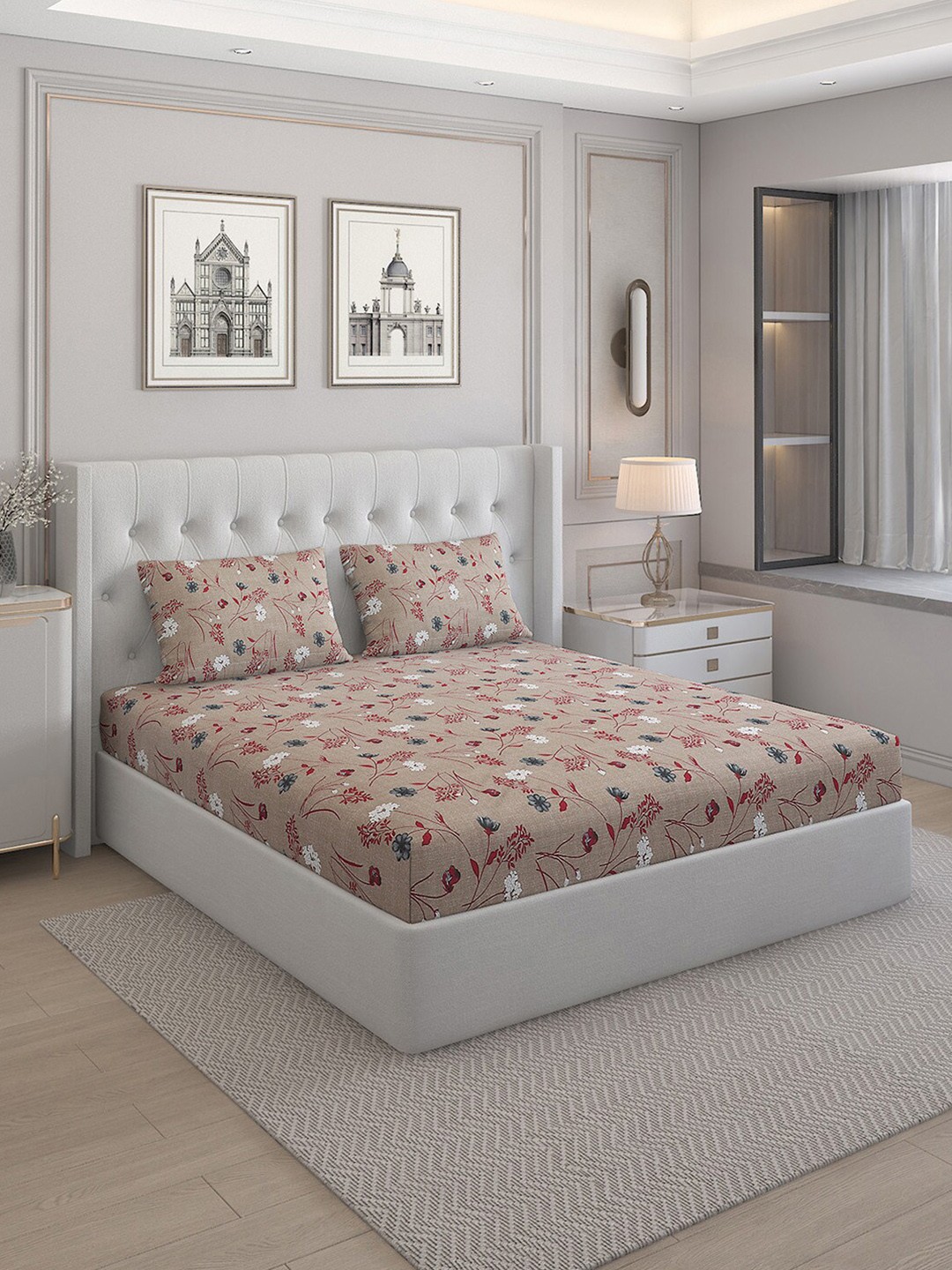 

Monte Carlo Cherish Brown & White Floral 144 TC Queen Bedsheet With 2 Pillow Covers