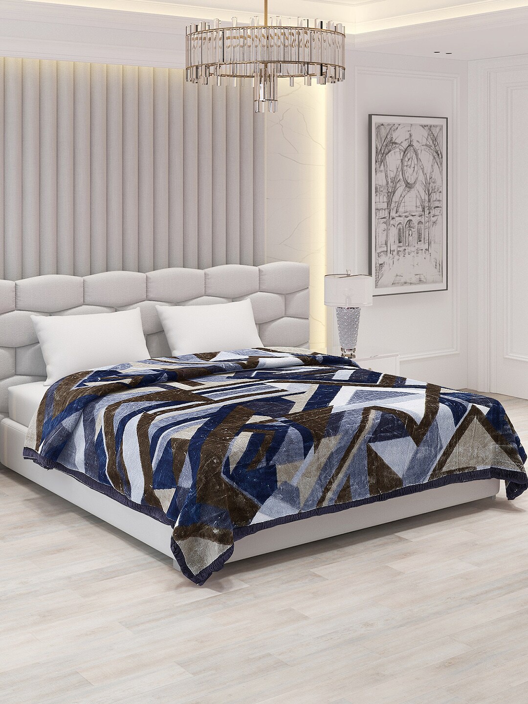 

Monte Carlo Blue & White Geometric Heavy Winter Double Bed Blanket