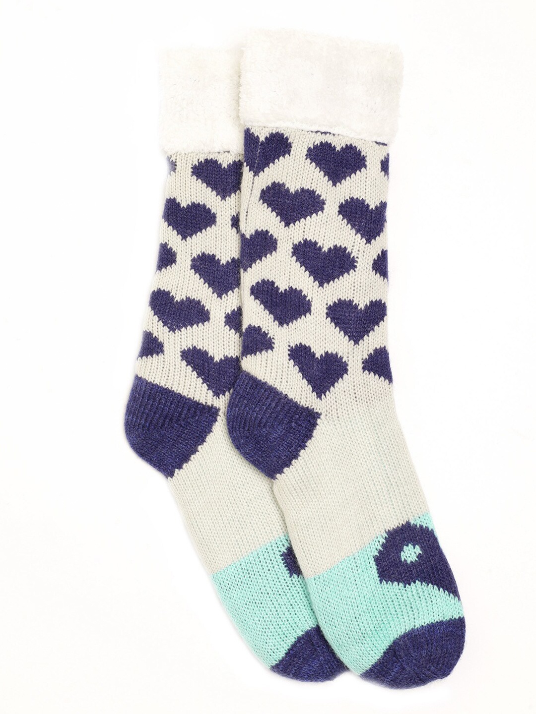 

Bharatasya Girls Patterned Knitted Calf Length Socks, Navy blue