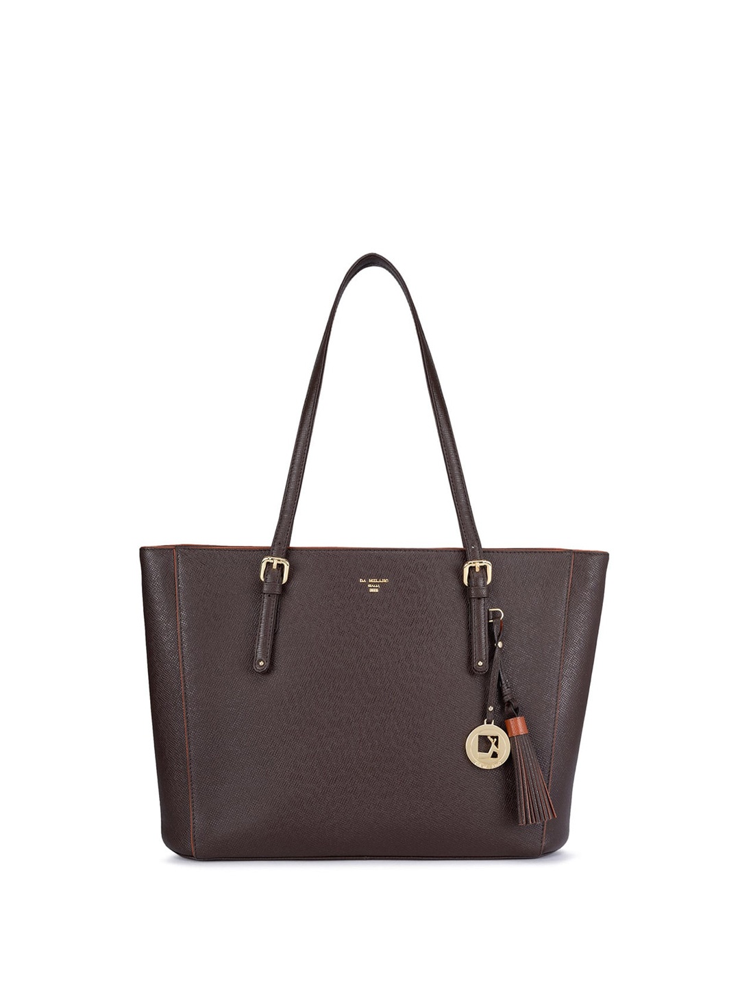 

Da Milano Brown Textured Leather Structured Shoulder Bag