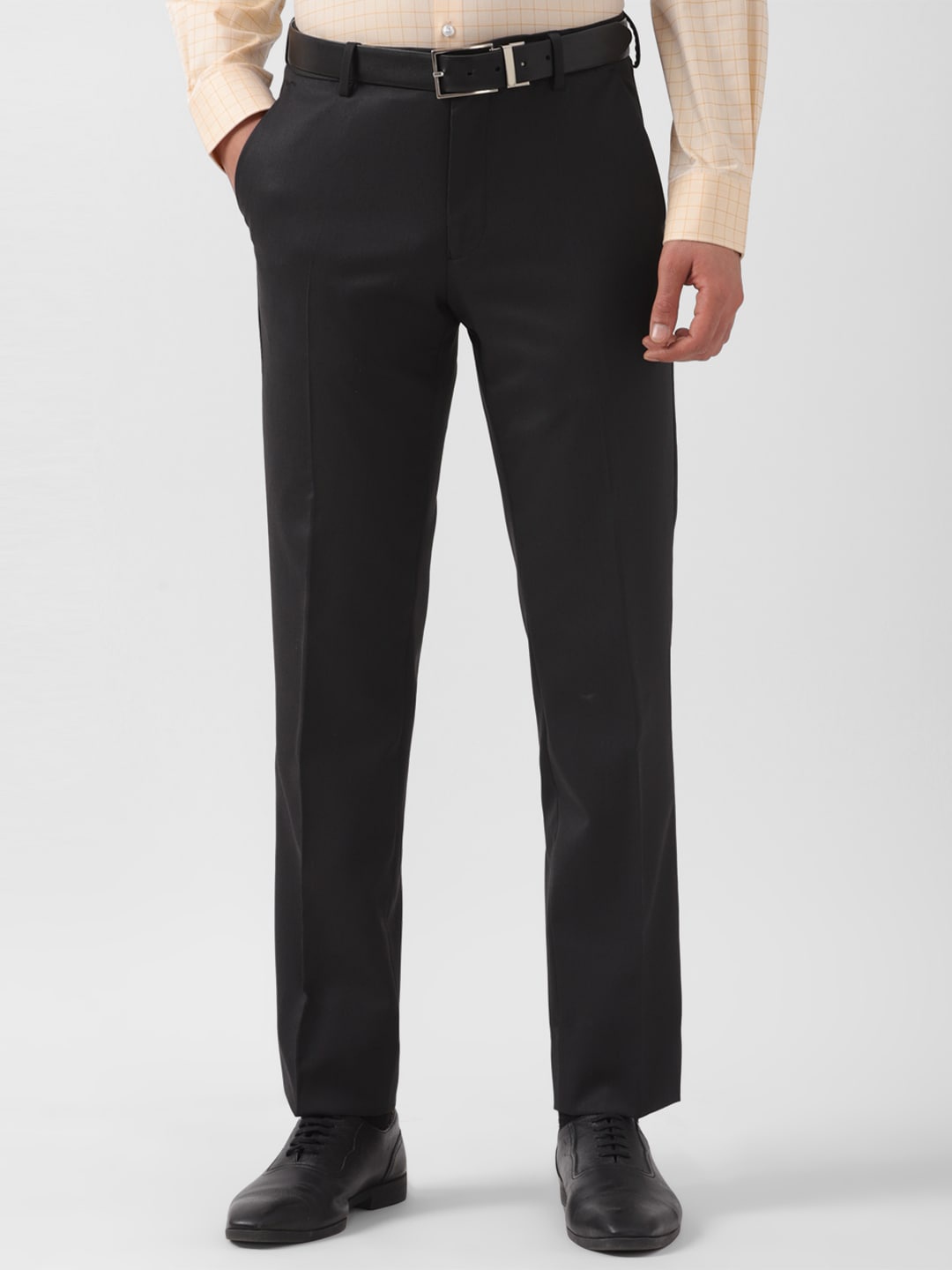

Van Heusen Men Slim Fit Mid Rise Formal Trousers, Black