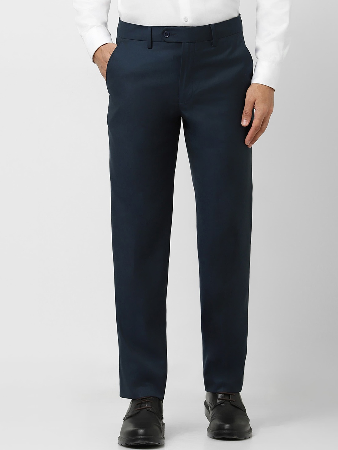 

Van Heusen Men Mid-Raise Plain Slim Fit Formal Trousers, Navy blue