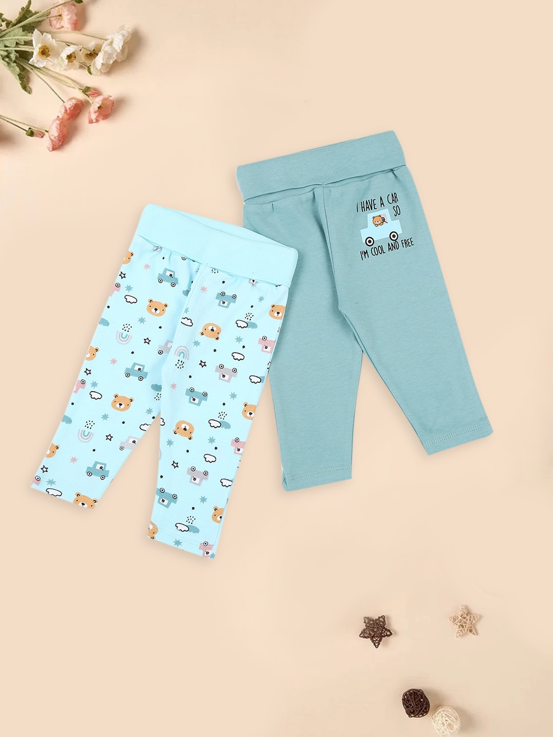 

MeeMee Kids Pack Of 2 Printed Ankle Length Cotton Leggings, Blue