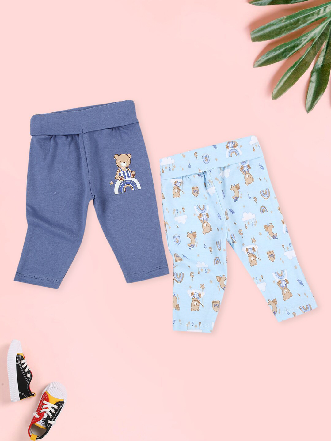 

MeeMee Kids Pack Of 2 Printed Ankle Length Cotton Leggings, Blue