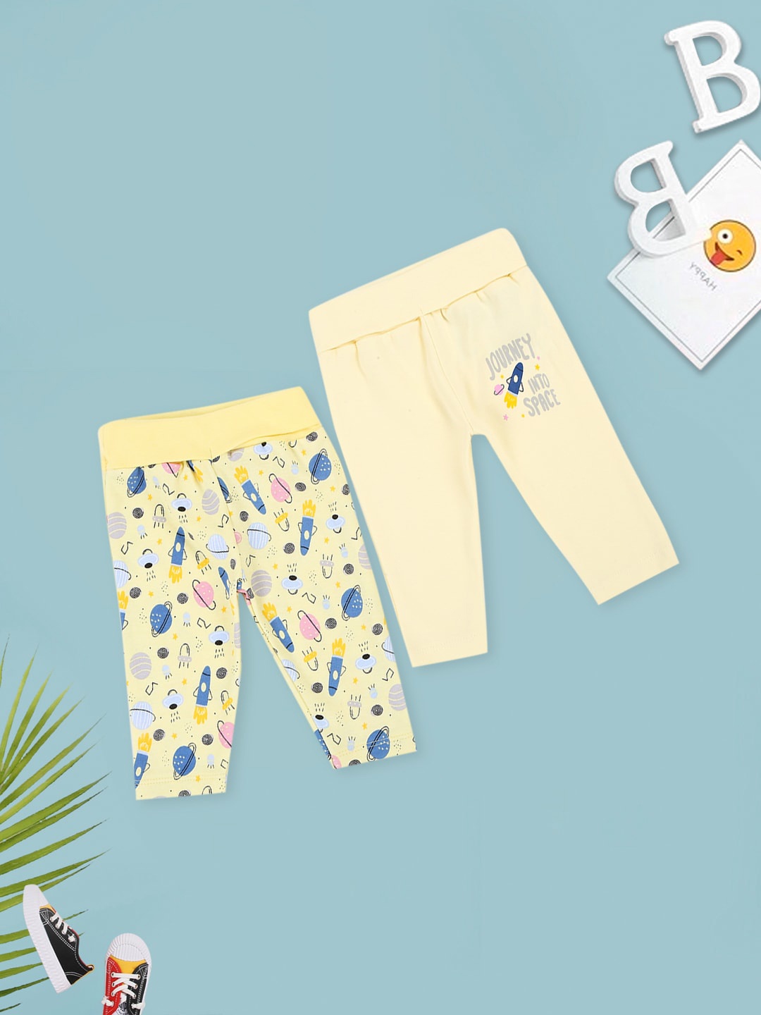 

MeeMee Infants Pack Of 2 Printed Cotton Lounge Pants, Yellow