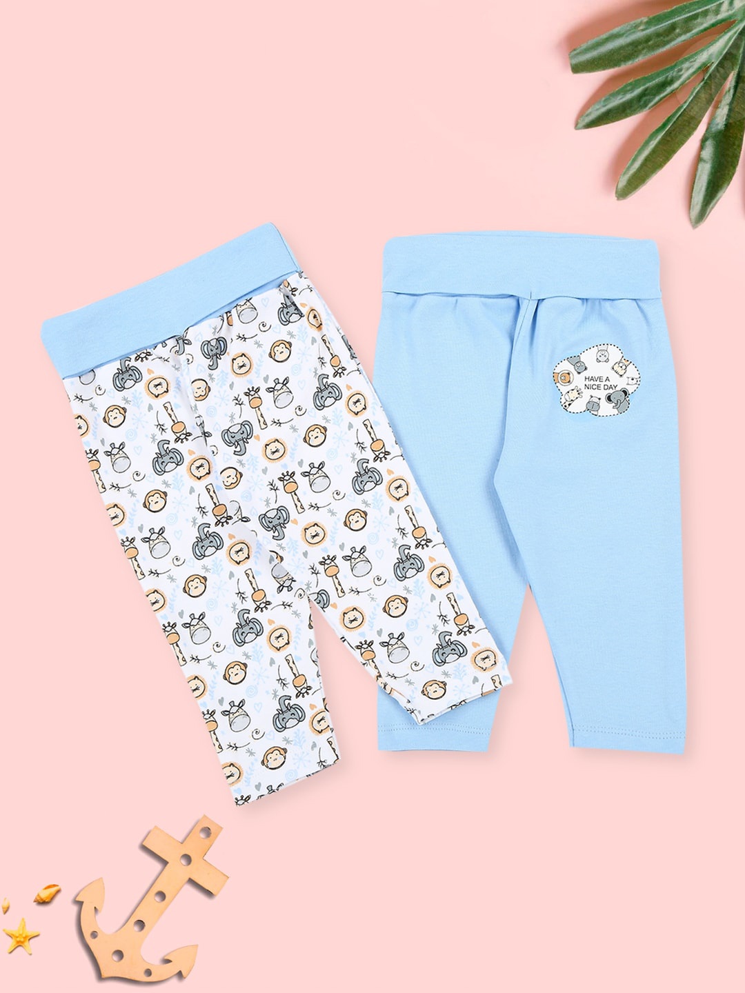 

MeeMee Infants Pack Of 2 Printed Cotton Lounge Pants, Blue