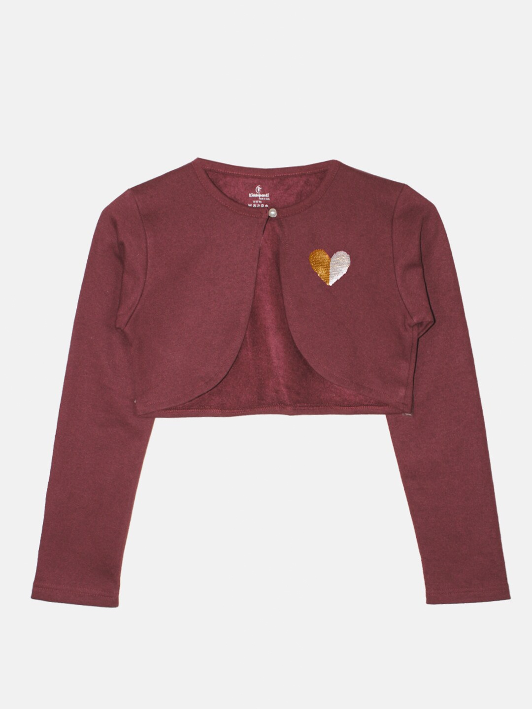 KiddoPanti Girls Crop Button Shrug, Maroon