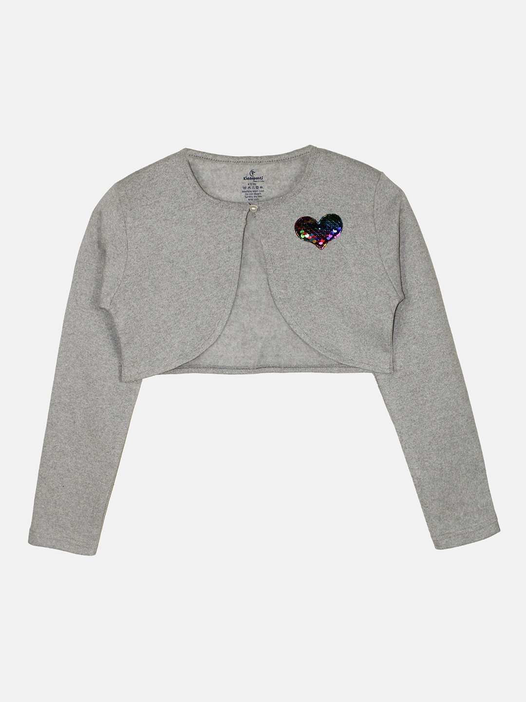 KiddoPanti Girls Full Sleeve Crop Shrug, Grey melange