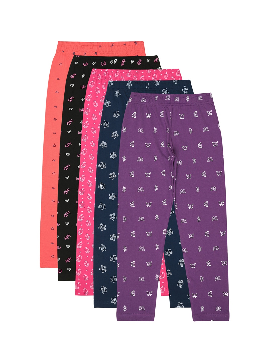 

Bodycare Girls Pack Of 5 Assorted Printed Cotton Track Pants