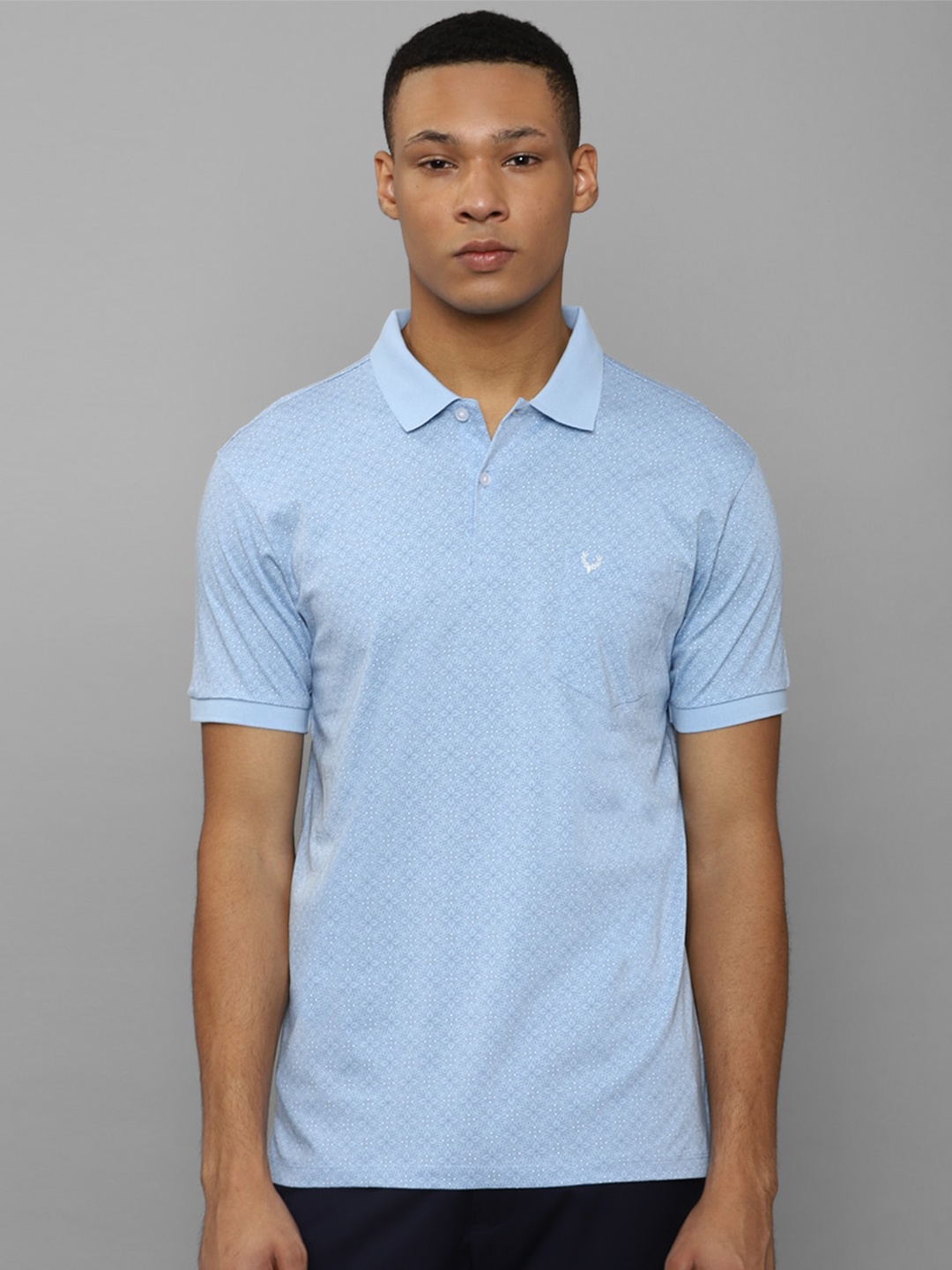 Allen Solly Floral Printed Polo Collar Pure Cotton T-shirt, Blue