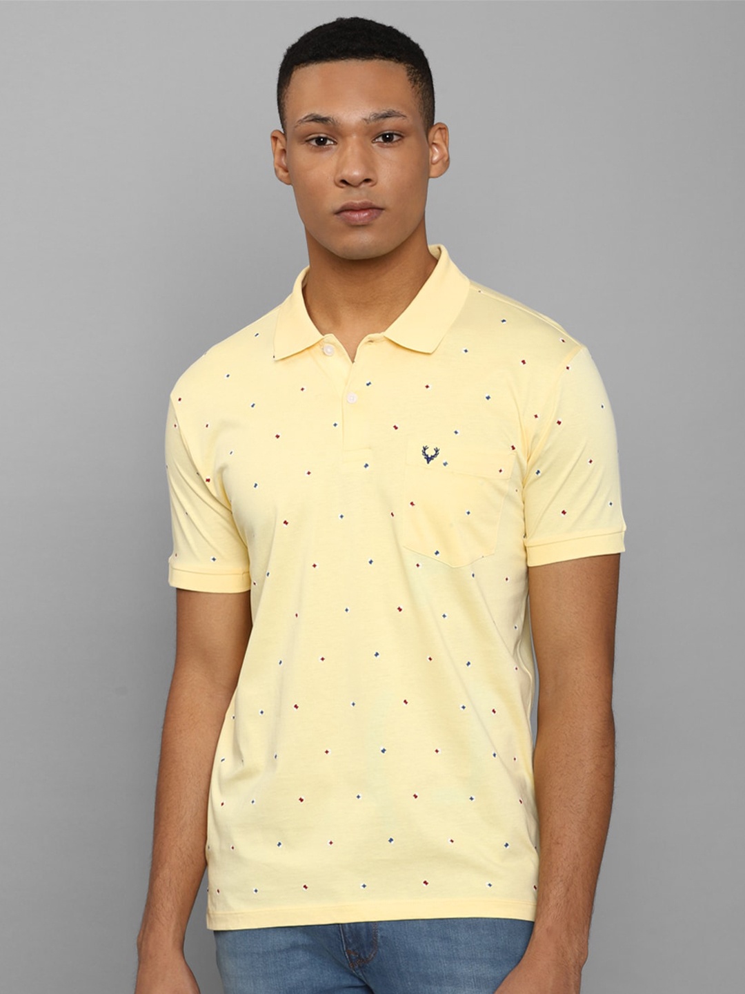 

Allen Solly Geometric Printed Polo Collar Pure Cotton T-shirt, Yellow