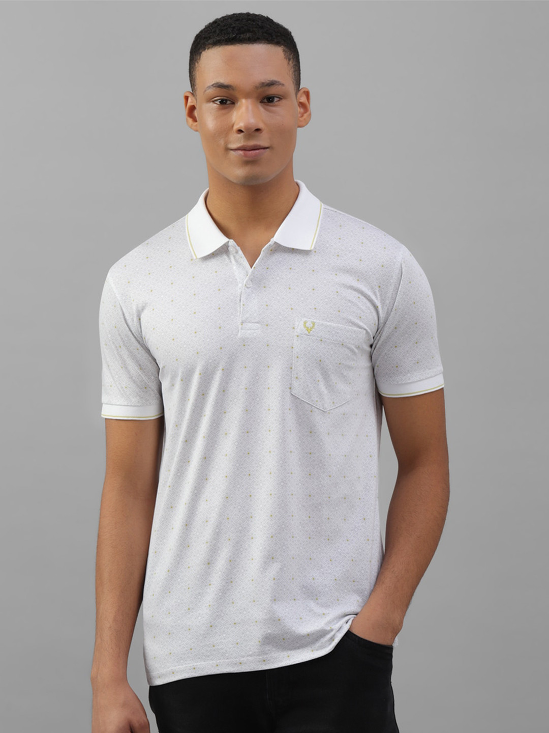

Allen Solly Floral Printed Polo Collar Pure Cotton T-shirt, Grey