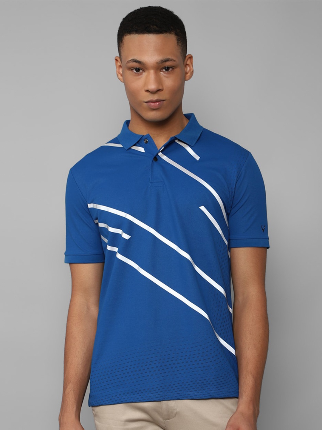 

Allen Solly Striped Polo Collar Pure Cotton T-shirt, Blue