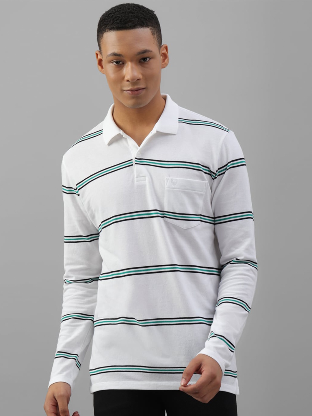 

Allen Solly Striped Polo Collar Pure Cotton T-shirt, White