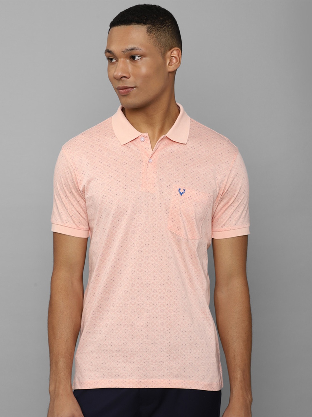 

Allen Solly Floral Printed Polo Collar Pure Cotton T-shirt, Peach