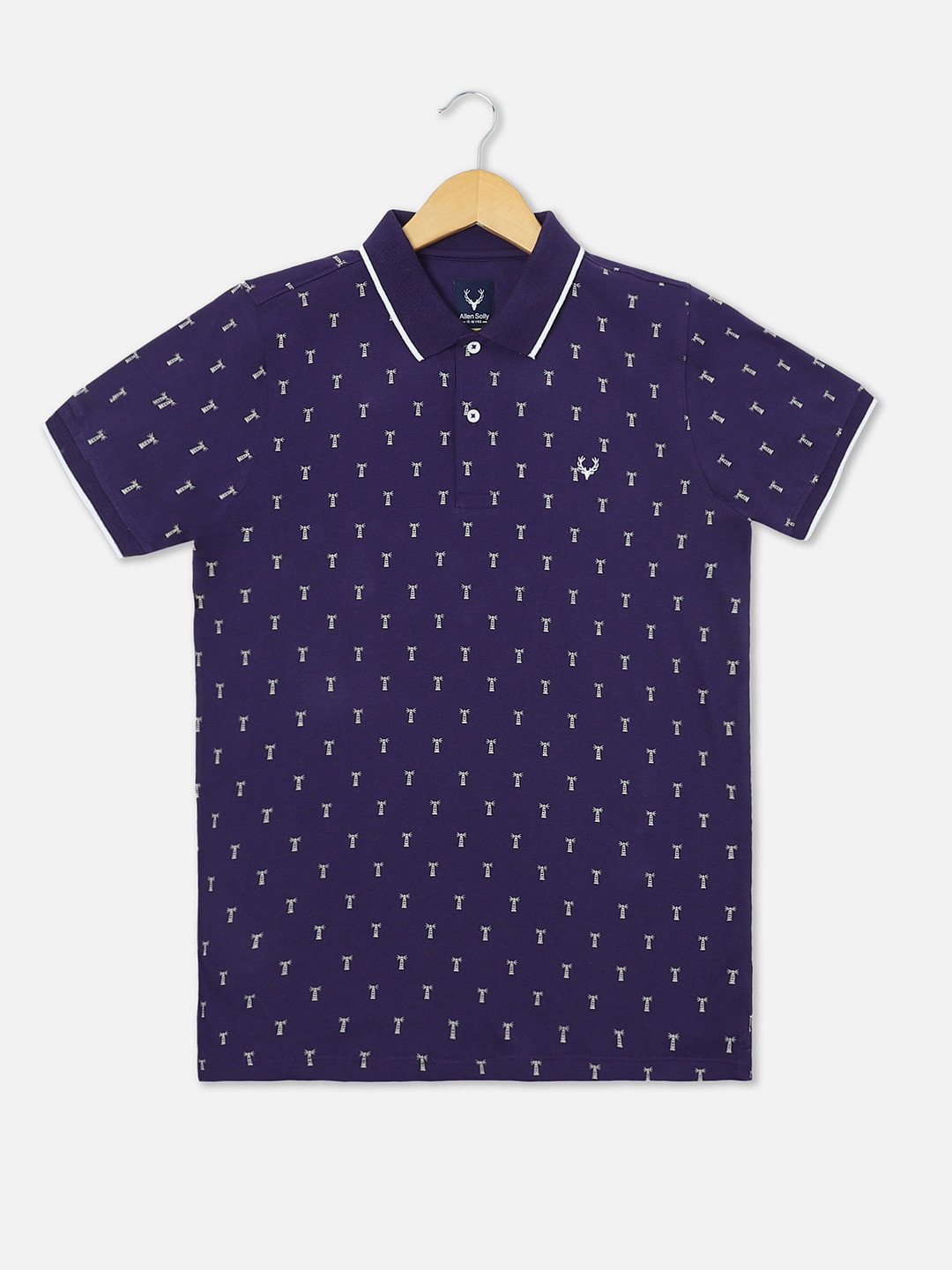 

Allen Solly Junior Boys Micro Ditsy Printed Polo Collar Pure Cotton T-shirt, Navy blue