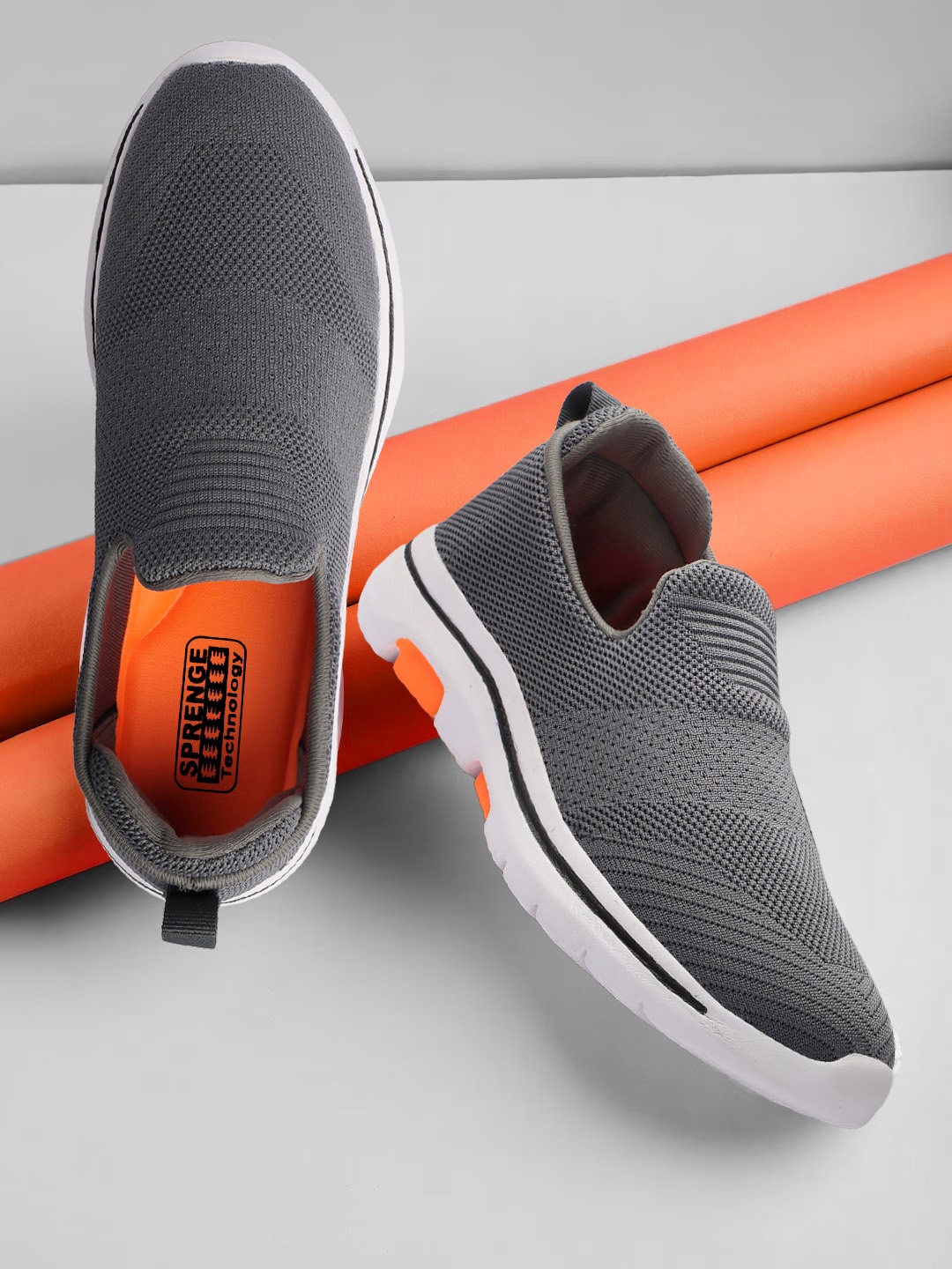 

SPRENGE Men Textured Lightweight Textile Comfort Insole Slip-On Sneakers, Grey