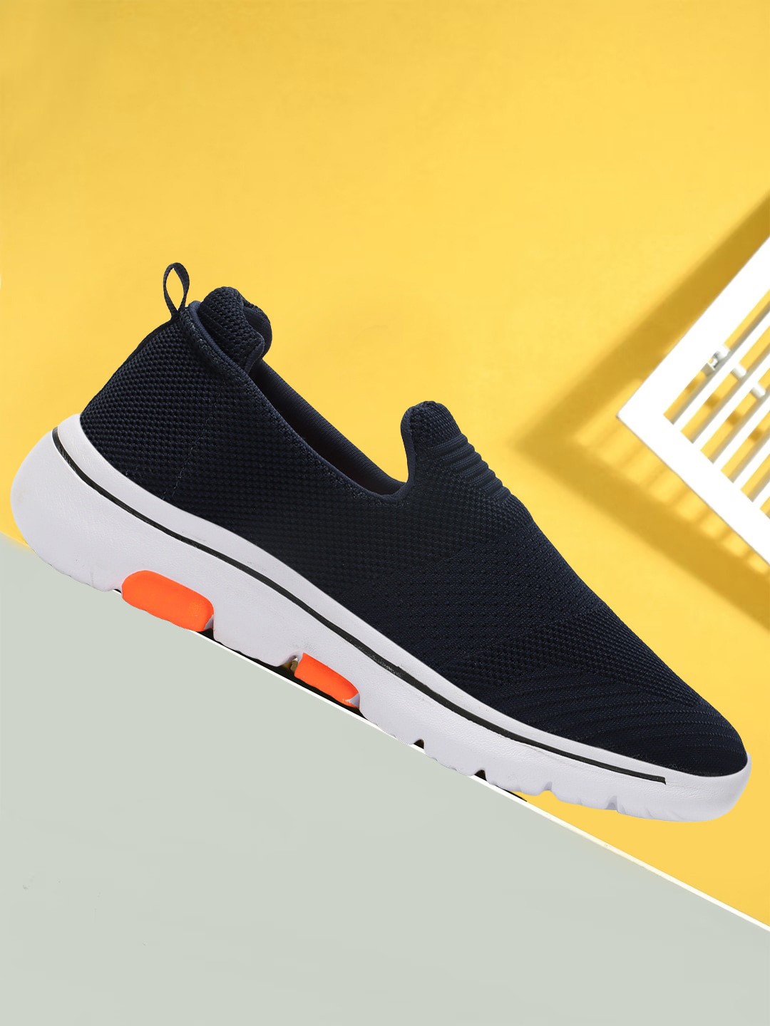 

SPRENGE Men Textured Textile Lightweight Comfort Insole Slip-On Sneakers, Navy blue