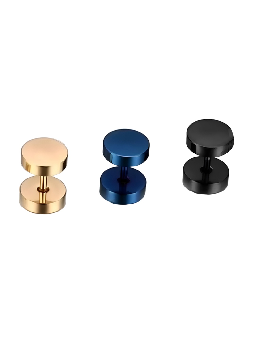 KARISHMA KREATIONS Men Set Of 3 Stainless Steel Circular Studs Earrings, Gold