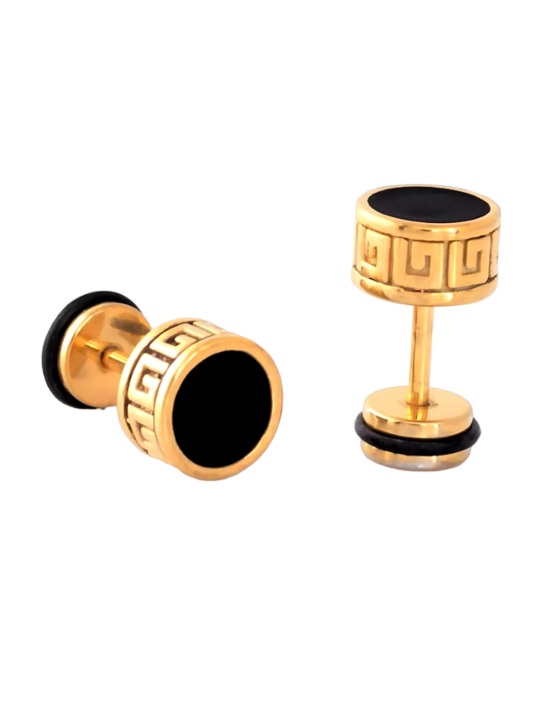 KARISHMA KREATIONS Men Gold-Plated Stainless Steel Circular Studs Earrings