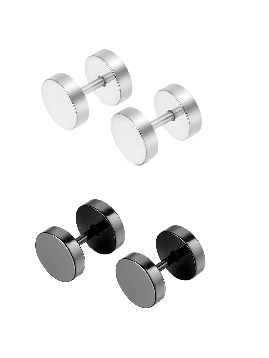 

KARISHMA KREATIONS Unisex Set Of 2 Gold-Plated Contemporary Studs Earrings, Silver