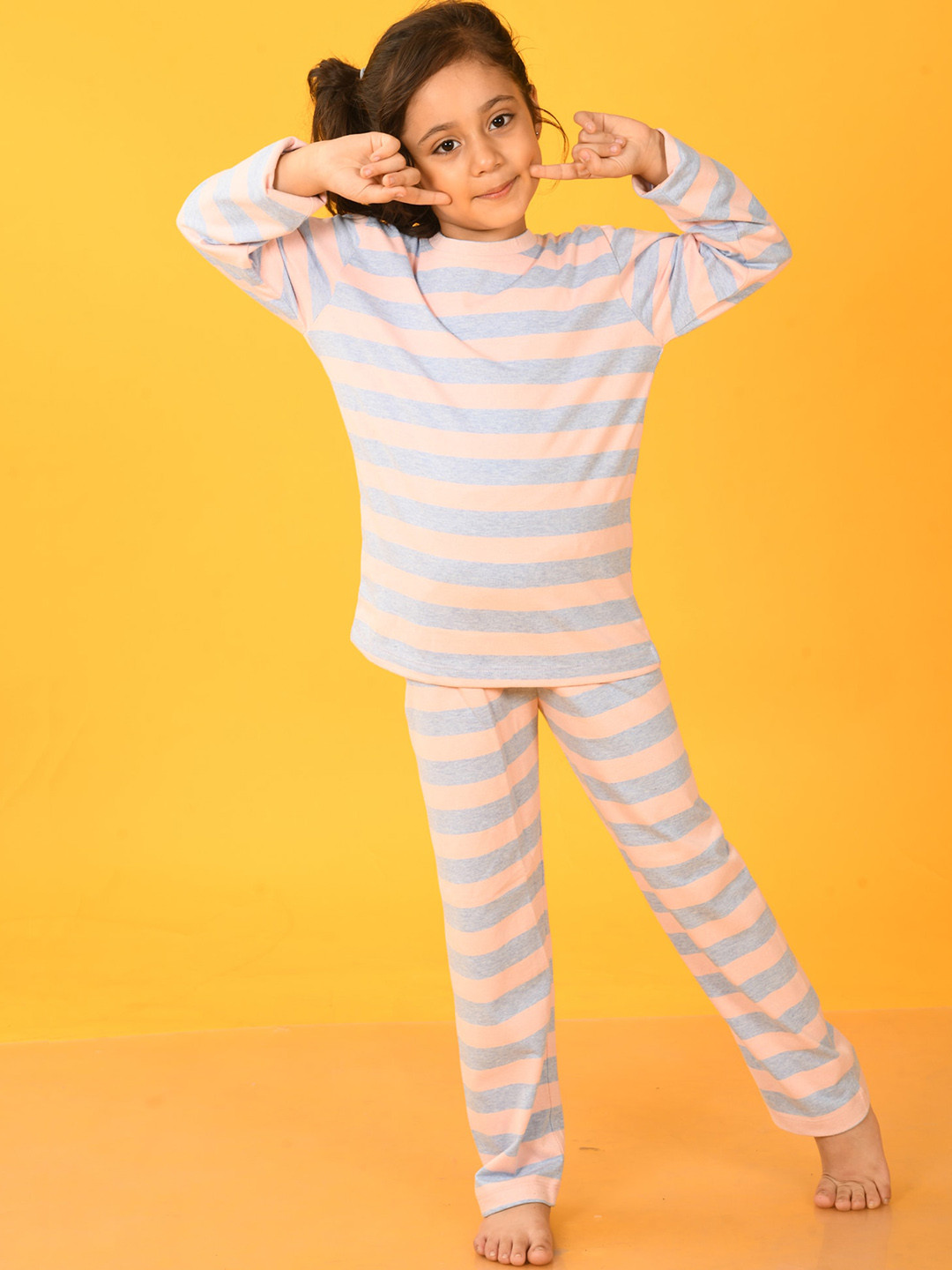 

Anthrilo Girls Striped Round Neck Long Sleeve Night suits, Blue