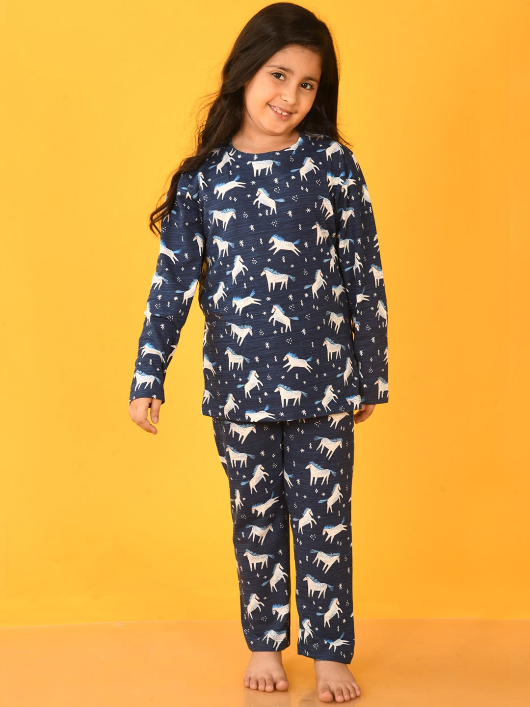 

Anthrilo Girls Graphic Printed Round Neck Long Sleeve Night suits, Blue