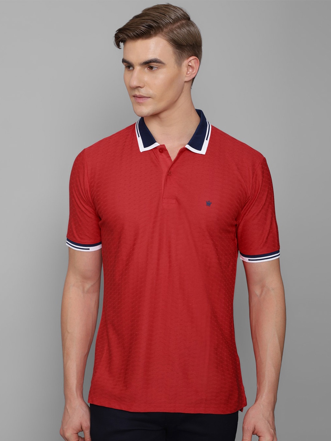 

Louis Philippe Sport Self Design Polo Collar Cotton Regular Fit T-shirt, Red