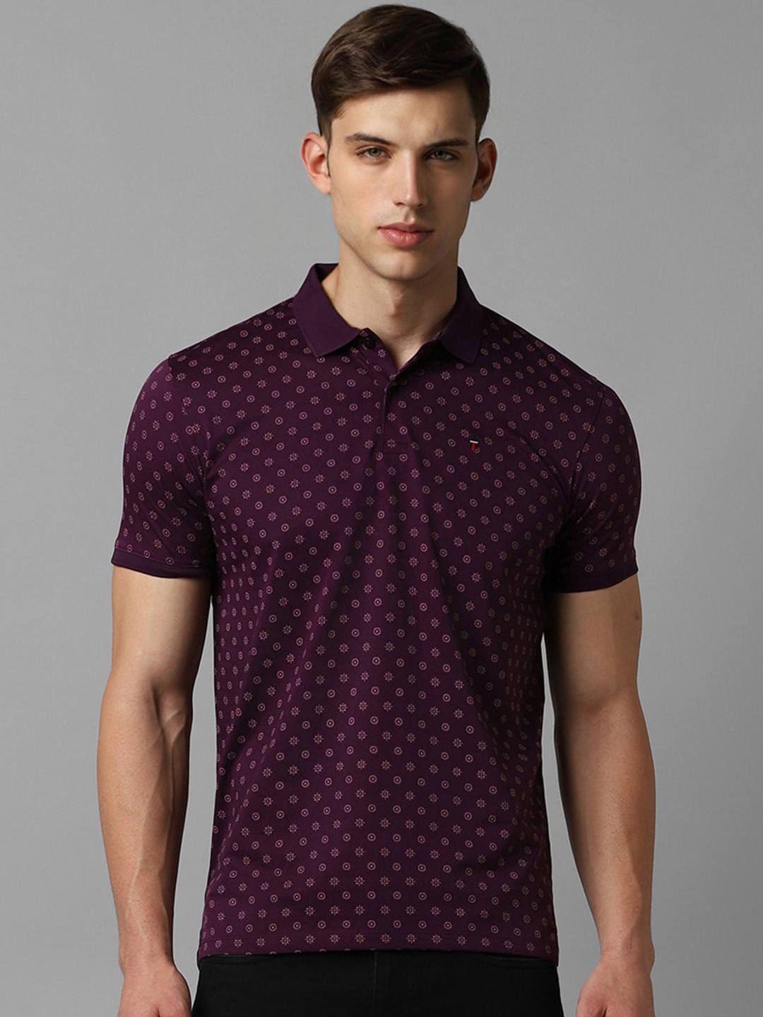 

Louis Philippe Sport Geometric Printed Polo Collar Cotton Slim Fit T-shirt, Purple