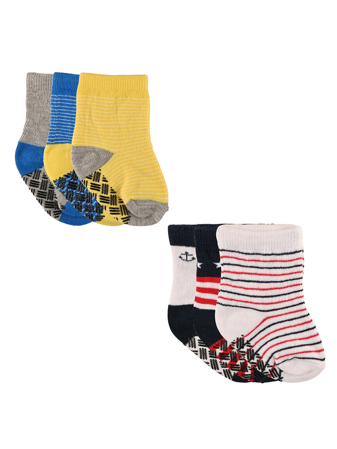 

Nuluv Infants Boys Set Of 6 Striped Ankle-Length Socks, Blue