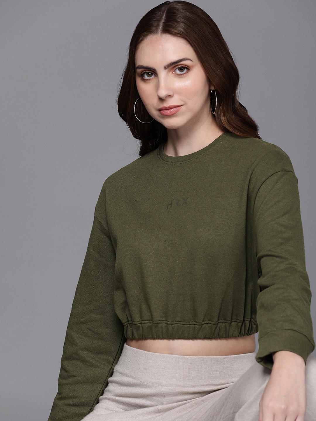 

HRX by Hrithik Roshan Women Lifestyle Crop Terry Sweatshirt, Olive